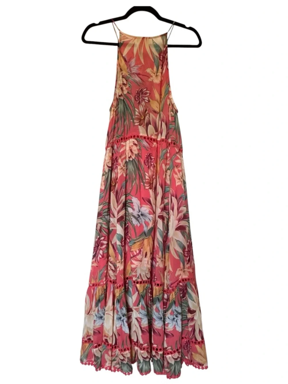 Farm Rio Lotus Floral Halter Maxi Dress NWT Size M Flowy Resort Vacay Tropical - Picture 3 of 15